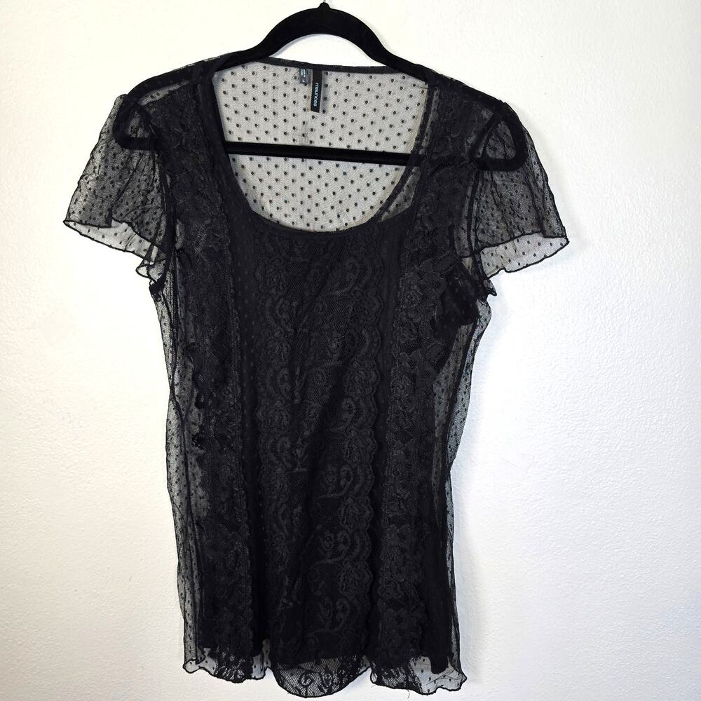 Maurices Whimsigoth 2 Piece Top Juniors L Black Lace Semi Sheer Goth Romantic